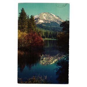 Vintage 1936 Lassen Volcanic National Park Manzanita Lake Postcard Mountain